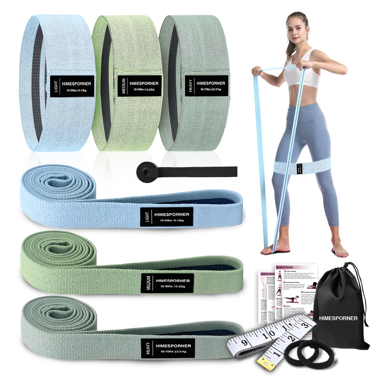 Photo 1 of ***MISSING ITEMS ONLY COME WITH 3 RESISTANCE BANDS*****HIMESPORNER 9 PCS Fabric Resistance Bands Set for Working Out, Non-Slip Exercise Booty Bands for Women & Men Leg and Glutes with Hair Ties and Tape Measure - for Home Gym Workout, Yoga, Pilates