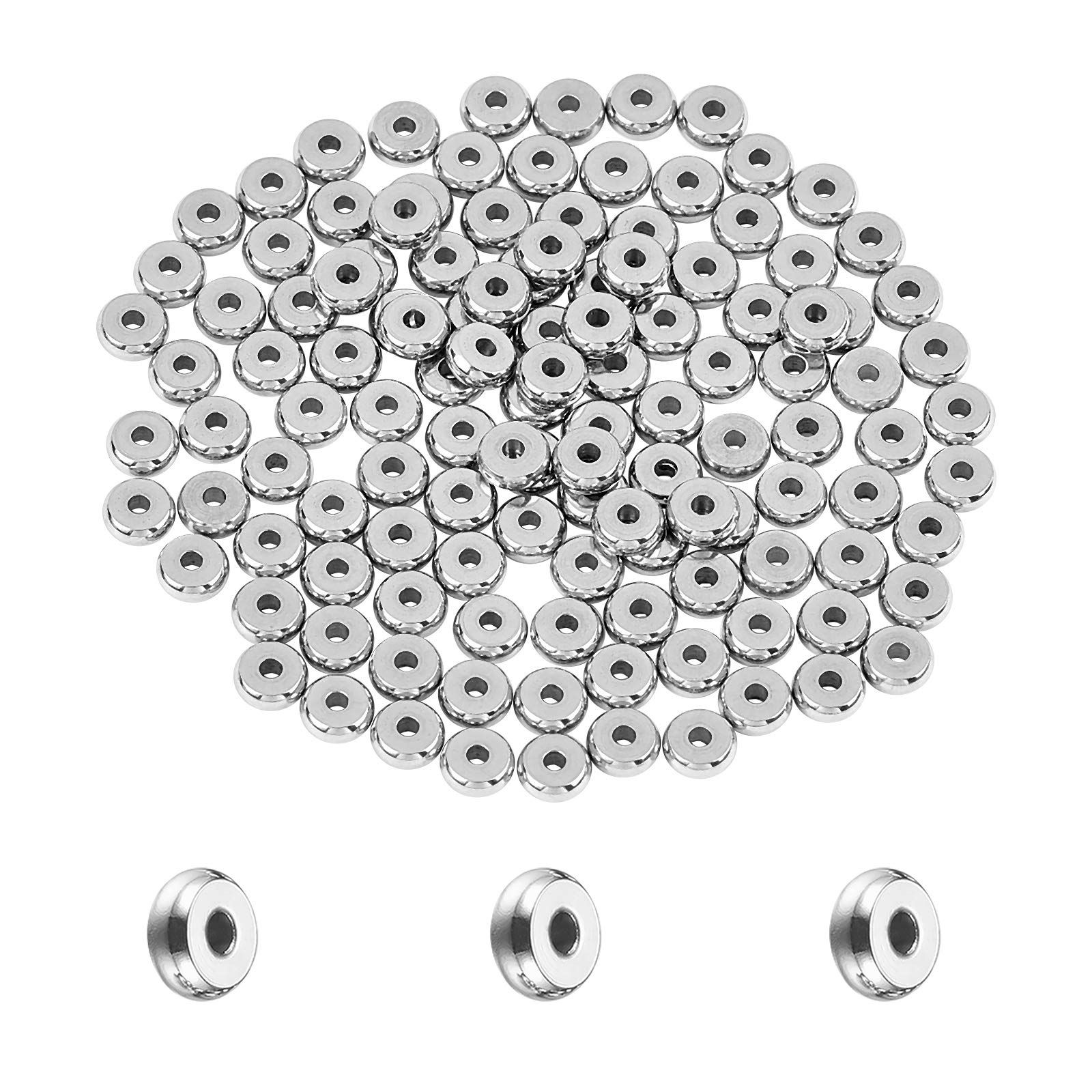 UNICRAFTALE About 120pcs 1.5mm Flat Round Spacer Beads 5mm Diameter Stainless Steel Beads Bead Spacers Metal Bead Smooth Beads for Jewelry Making Findings Stainless Steel Color