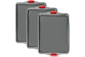 Premium Nonstick Baking Sheet Pans – Set of 3, Heavy-Gauge Carbon Steel, Warp, Dent, and Rust-Resistant – Gourmet Rimmed Half