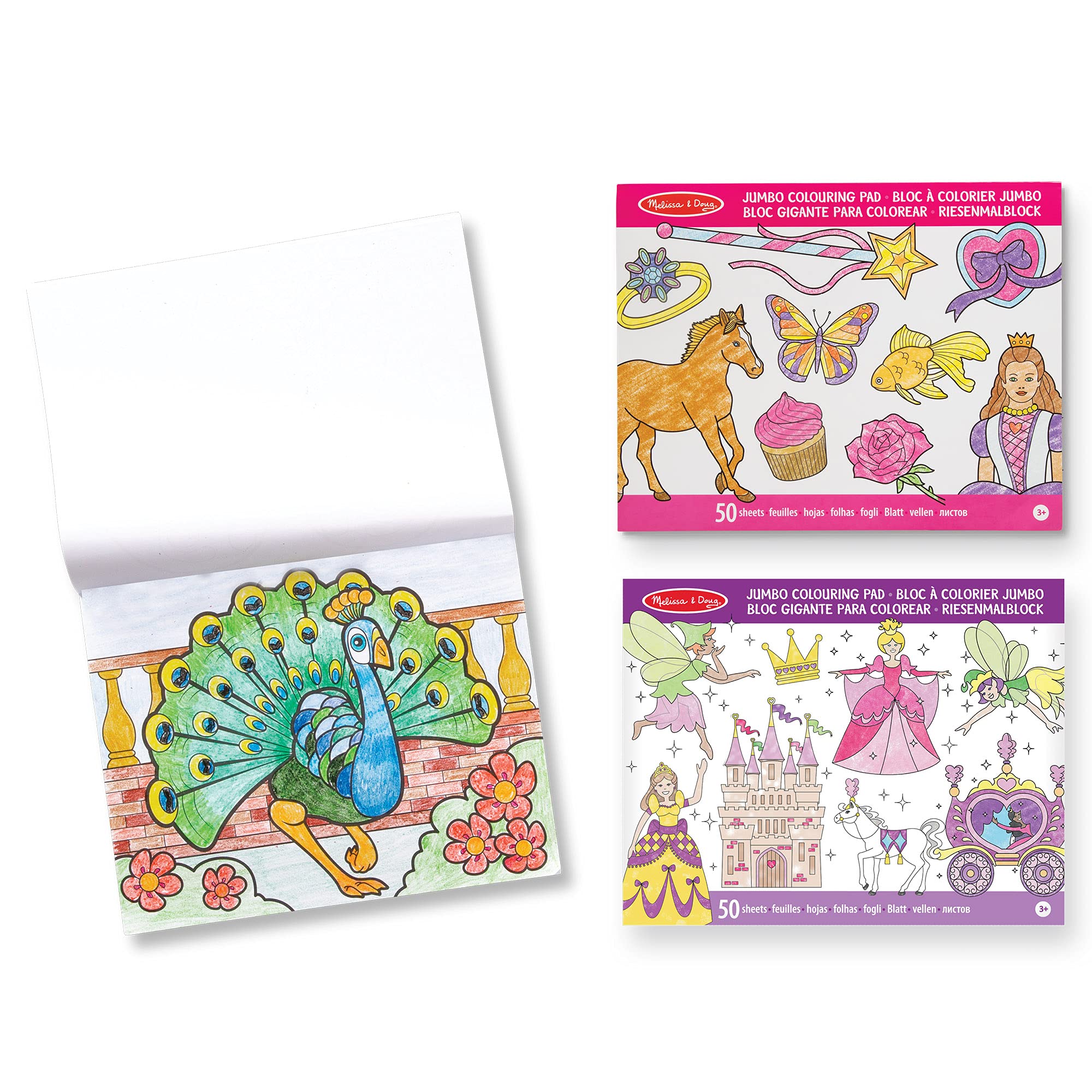 Melissa & Doug Pack of 3 Jumbo Colouring Book - Princess & Fairy, Animals and Pink | Activity Pad | 3 years+ | Gift for Boy or Girl