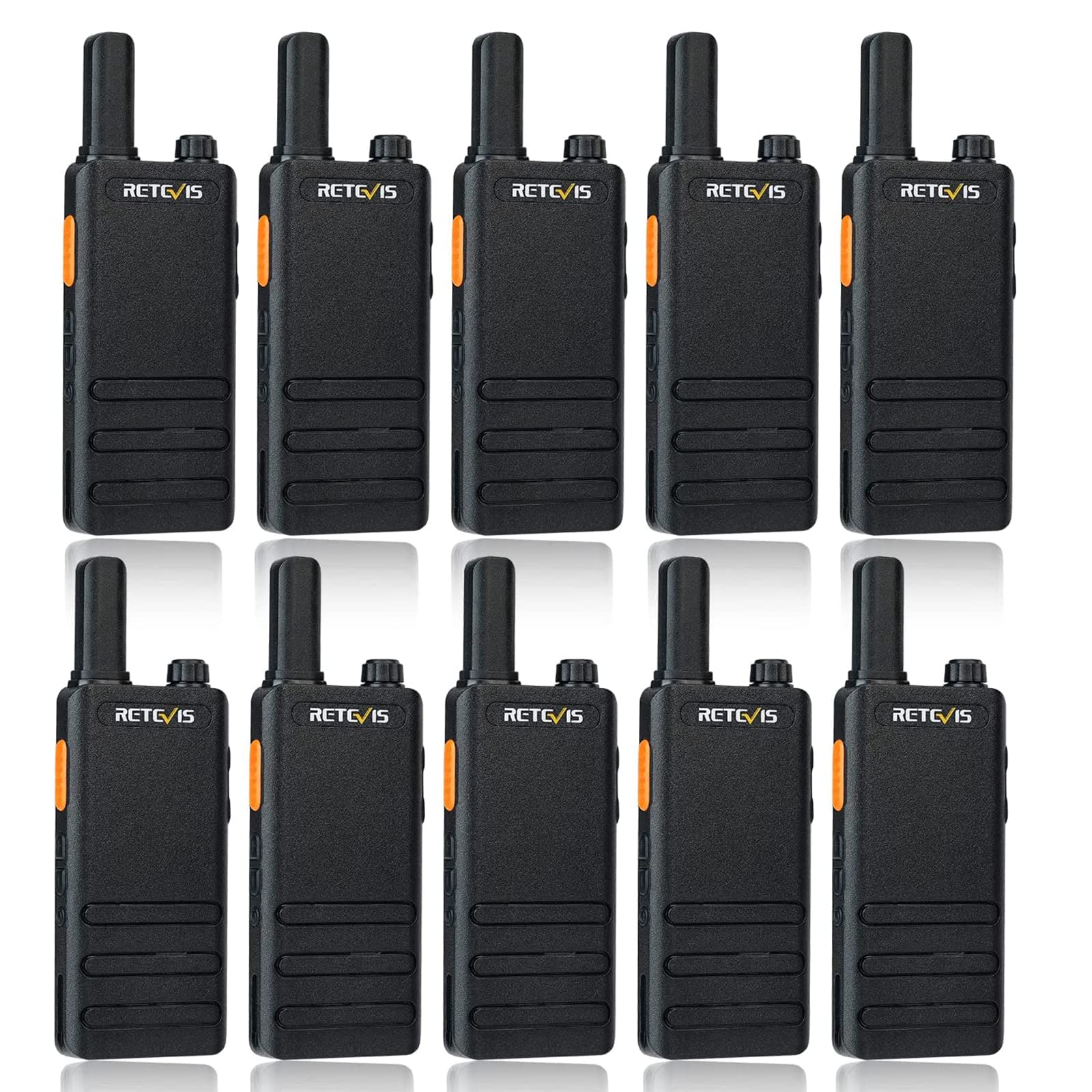 Retevis RT622P Walkie Talkie, Ultra-thin Two Way Radio PMR446 License Free, USB-C, VOX, 1620mAh, Emergency Alarm, Rechargeable Long Range Walkie Talkies for Adults, Hotel, School (10 Pcs, Black)