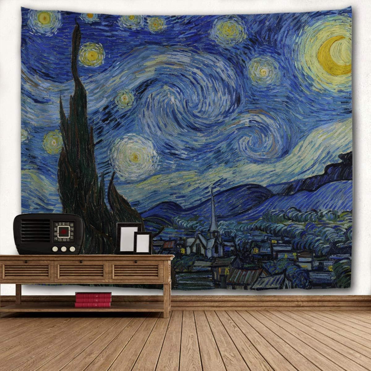 Tapestries - WIHVE Tapestry Van Gogh Starry Night Moon Wall Hanging Art Home Decor Polyester Tapestry for Living Room Bedroom Bathroom Kitchen Dorm 60 x 40 Inches