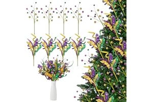 Daifunli 12 Pcs Mardi Gras Picks Decoration 14 Inch Purple Green Gold Mardi Gras Floral Picks and Sprays Artificial Twig Carnival Table Centerpiece for Tree Topper Arrangement Wreath Party Ornament