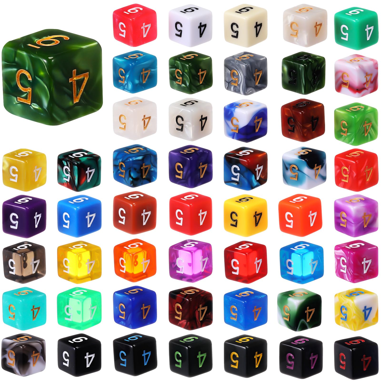Skylety 50 Pieces Polyhedral Dice Sets with Black Pouch Compatible with RPG MTG Tabletop Role Playing Table Games Multi Colored Assortment(6 Sided Style)