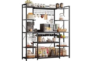 IRONCK Large Bakers Rack with Power Outlet, 62 Inch Wide Microwave Stand, Coffee Bar with Storage, Kitchen Racks and Shelves, Vintage Black