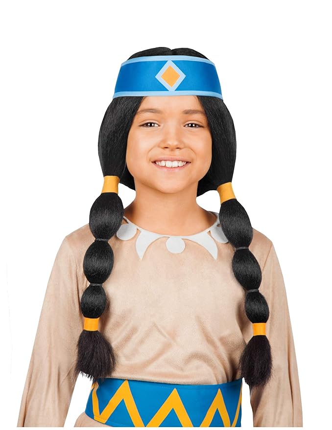 Maskworld - Yakari Regenbogen Kinderperücke schwarz mit Zöpfen – Indianer Perücke für Mädchen – Lizenzprodukt Zeichentrickser