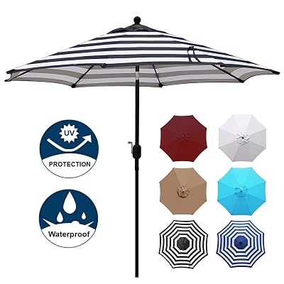7.5 foot patio umbrellas beige crank lift collar tilt California Umbrella 7.5' Round Crank Lift Push Button Tilt White Aluminum Patio  Umbrella with Pacifica Pacific Blue Fabric - Bed Bath & Beyond