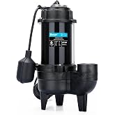 BOMGIE 3/4 HP Submersible Sewage Pump 120V 6400 GPH Cast Iron Effluent Pump | Automatic Tethered Float Switch, 2'' NPT Discharge, Sump Pump for Sump Basin, Basement, Residential Sewage