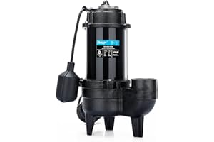 BOMGIE 3/4 HP Sewage/Effluent Pump, 6400 GPH Submersible Basement Sewer Pump with 10ft Auto Float Switch, Cast Iron Sump Ejector, 2'' NPT for Sewage Basin, 120V