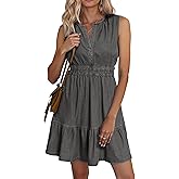 BerryGo Womens Denim Dress Sleeveless Summer Casual Jean Dress Tiered Cowgirl Country Mini Soft Light Chambray with Pockets
