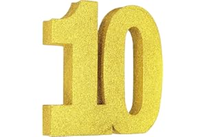 uxcell Number 10 Glitter Number Birthday Decoration, 7.9" Glitter Number Centerpiece Decoration, Gold Numbers Anniversary Tab