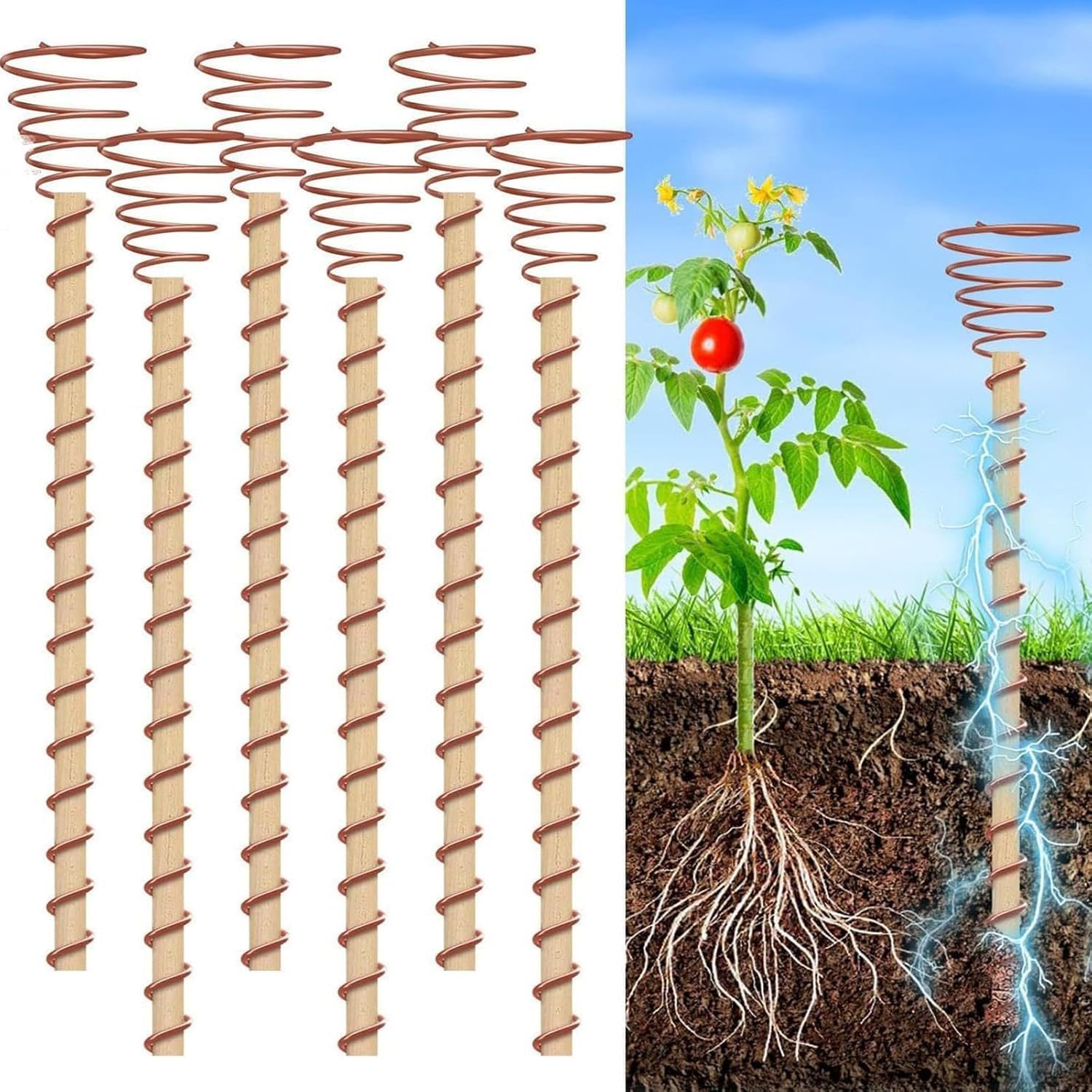 Telituny Elektrokultur Copper Garden Antenna, Pack of 6 Electroponic Plant Stakes Copper Wire Antenna Garden Stakes for Plant Growth Yard Garden Fruit and Vegetable Support