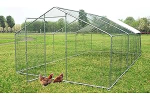 WALSPORT Large Metal Chicken Coop Walk-in Poultry Cage with Waterproof&Anti-UV Cover, Galvanized Steel Spire Top Coops with Door for Outdoor Backyard Farm Use 40 Chickens 19.7×9.8×6.6ft