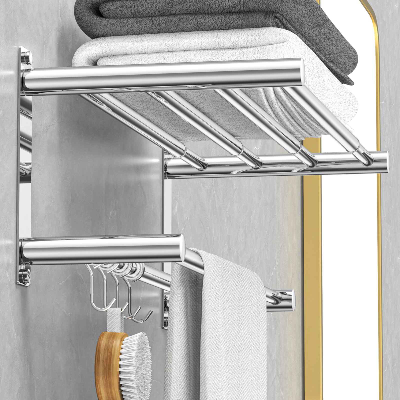 Photo 1 of CAXIMSY Adjustable Towel Bar for Bathroom Wall Mount17-30.7inch Adhesive Shower Towel Rack Stainless Steel Bath Towel Holders for Toilet Kitchen Double Towel Hanger (Mobile Hook Towel Rack)