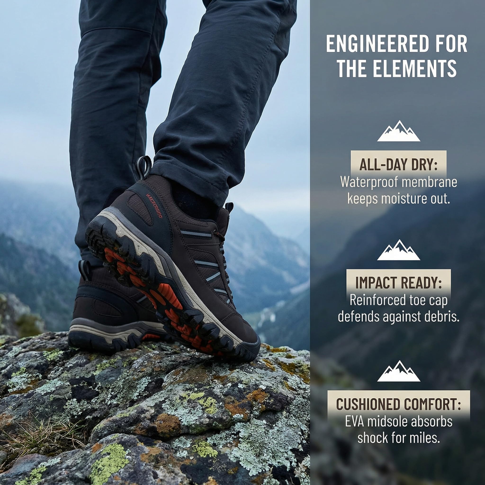AX BOXING Wanderschuhe Herren Wasserdicht Trekkingschuhe Niedriger Outdoor Schuhe Zehenkappe für Trekking Wandern Camping Braun 43 EU 7