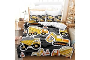 BESTDESIL Cartoon Car Kids Bedding Set Construction Duvet Cover Set Twin Size Boys Decor Equipment Trucks Comforter Cover Set Excavator Tractor,Twin Size