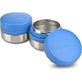 LunchBots Rounds Leak Proof 4 oz. Stainless Snack Container Jar, Set of 2, Blue Lid