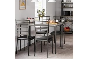IDEALHOUSE Kitchen Table and Chairs for 4, Dining Table Set for 4, 5 Piece Dining Table Set, Modern Dining Room Table Set,Dinner Table Set for 4, Rectangular Dinette Set Furniture for Small Space, Apartment,Grey