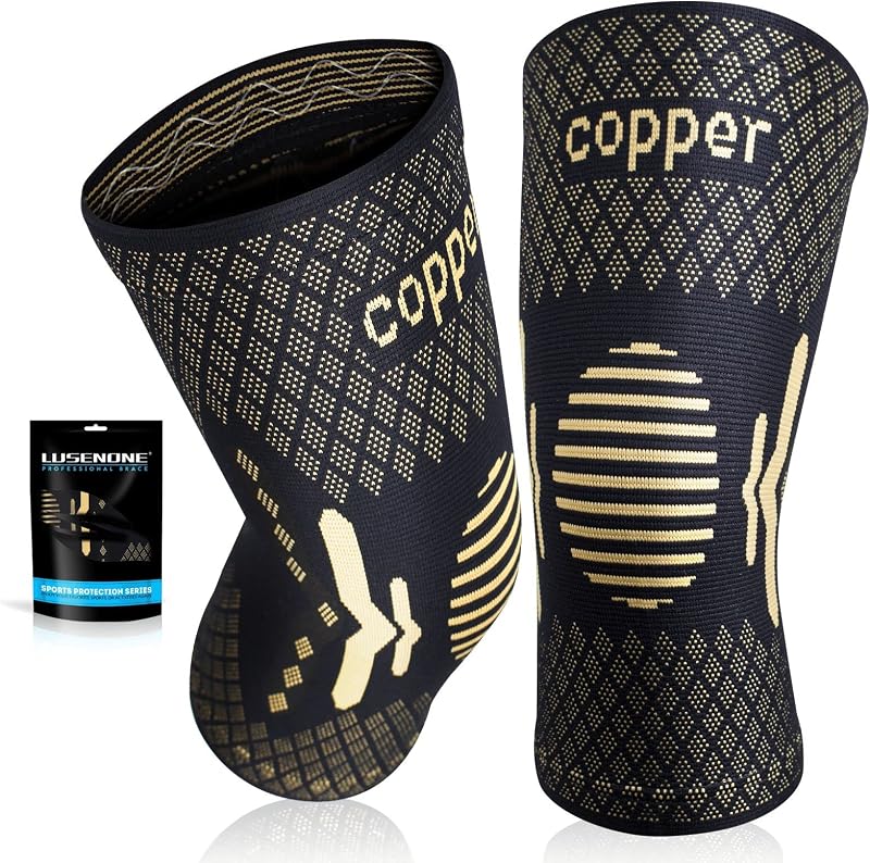 Lusenone Copper Knee Support 2 Pack for Men Women Compression Sleeve