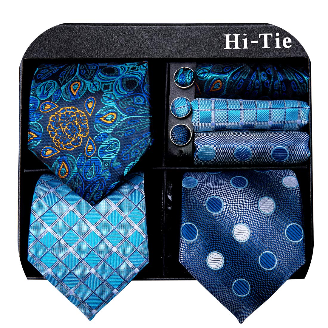 Hi-Tie 3 Pcs Gift Box Mens Tie Set Necktie with