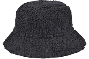ChezAbbey Faux Fur Bucket Hat, Fuzzy Furry Winter Warm Fisherman Cap, Fluffy Teddy Sherpa Clothe Hats for Women Men Girls