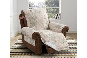 Brilliant Sunshine Traditional Rose and Sage Patchwork Quilted Recliner Slipcover, 26" Seat Width, Slip Resistant Furniture Protector, 2" Strap, Washable Reclining Chair Cover for Dogs, Cats,Rose Sage