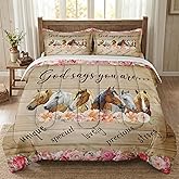 WeCozy Queen Size Comforter Set with 2 Pillowcases, Colorful Horses Animal Pink Flower 3 Pcs Bedding for Kids and Adults, Inspirational Thoughts Soft Comforter Set for Bedroom Bed Decor