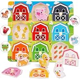 Toddler Wooden Puzzles Ages 1-3, Montessori Toys for 12+ Months Boys Girls | Birthday Gifts, Wood Farm Animal Peg Fine Motor Skills Toy Puzzles for Toddlers Age 2-4 Girls - Preschool Learning Activities