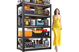 AOAORGG 5-Tier Garage Shelving Heavy Duty Storage Shelves, Metal Adjustable Shelving Unit, Utility Garage Organizer Shelf for Basement, Pantry, Kitchen, Warehouse, 31.5" W x 13.8" D x 71.2" H, Black