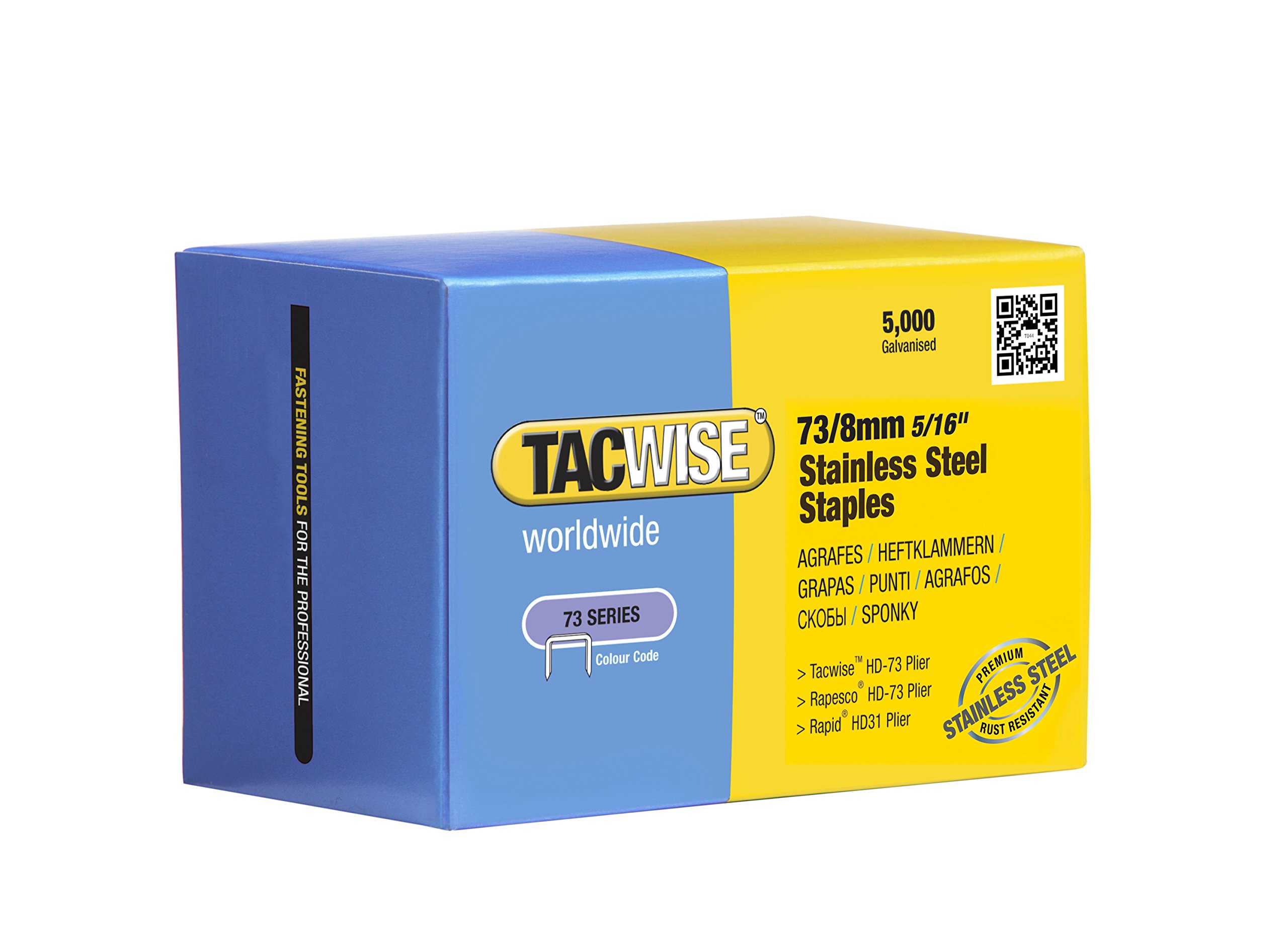 Tacwise 1389 Type 73/8 mm Stainless Steel Heavy Duty Staples for Plier Staplers, Pack of 5000
