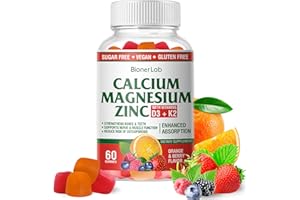 BIONERLAB Calcium Magnesium Zinc Gummies with Vitamin D3 & K2 - High Potency Enhanced Absorption - Orange and Berry Flavored