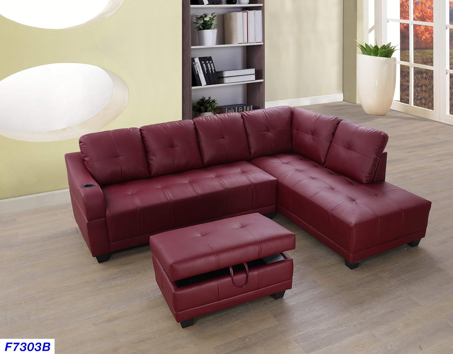 Beverly Fine Funiture Sectional Sofa Set, Burgundy: Furniture & Decor