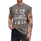 VOGSTART Mens Gothic Graphic Tank Tops Oversized Acid Wash Sleeveless Shirt | Distressed, Vintage, Cut Off, Streetwear, Y2K, Summer, Design, Stylish, Cotton, Loose Fit, Rave