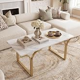 Apetaccat Coffee Table, Y-Shaped Design, White Marble Top, Gold Metal Frame | Spacious 39.4" Tabletop, Open Base for an Airy Look, Stable Metal Frame Construction,Versatile Use for Living Room,Apartment