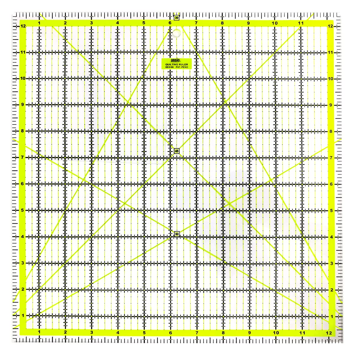 ANSIO Quilting Ruler, 12.5” Wide x 12.5” Long, Transparent, Acrylic, Double Colored Black and Neon Grid Lines for Easy Precision, Sewing Ruler Ideal for Quilting, Craft & Sewing, Patchworks