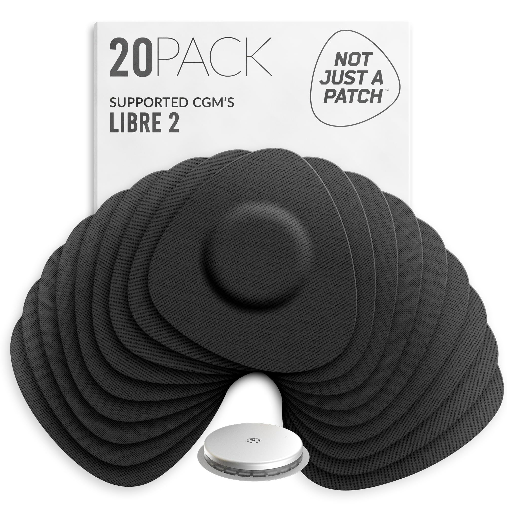 Not Just A Patch Freestyle Libre 2 Sensor Covers (20 Pack) Lingo CGM Patches for Freestyle Libre 2 - Water Resistant & Durable for 10-14 Days - Black