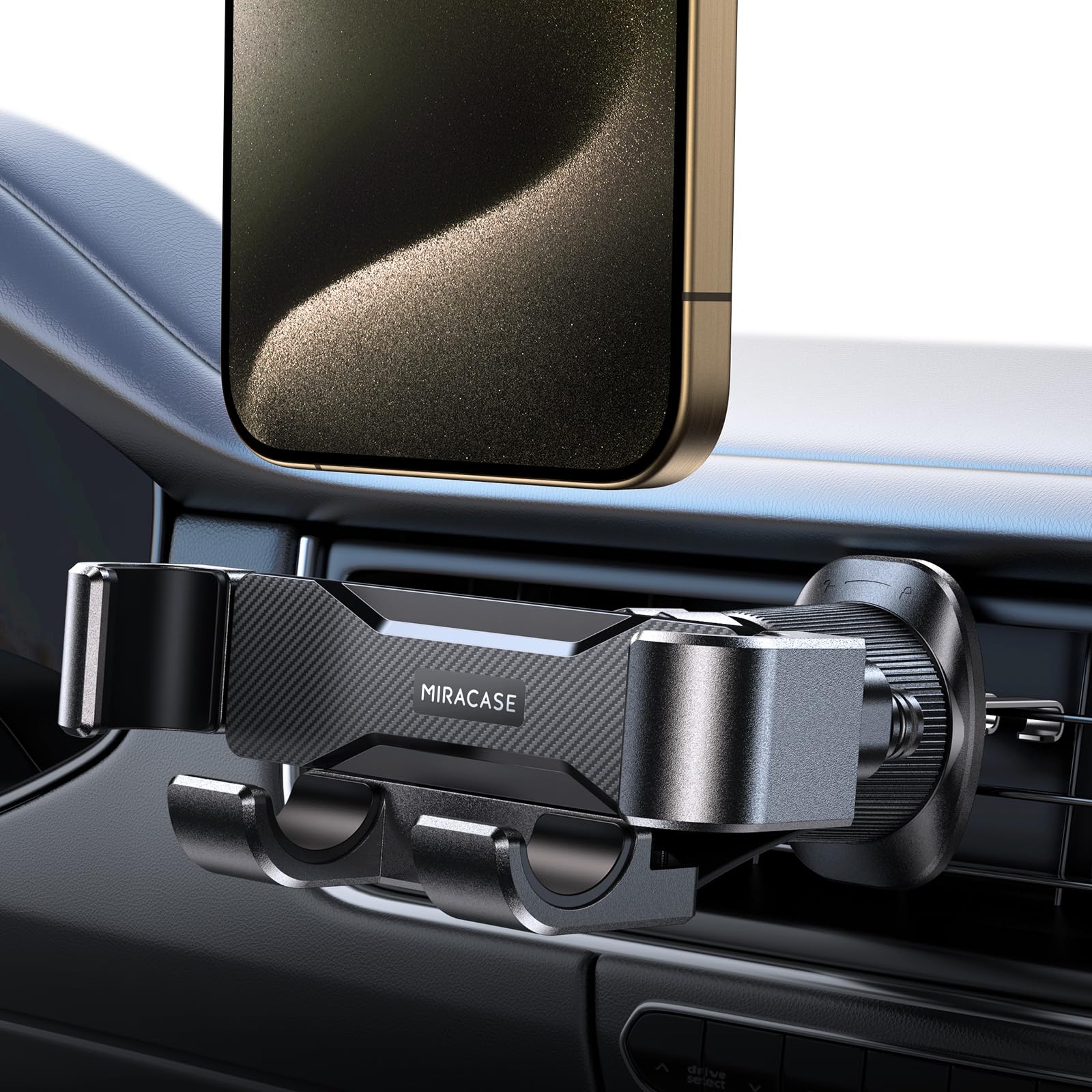 Miracase Support Téléphone Voiture [2024 Gravité Conception] Porte Telephone Voiture Avec Double Accroche En Acier Pour Grille Aération，Compatible Avec iPhone 16 Pro Max Plus Samsung & All Smartphones