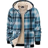 Little Beauty Zip Up Hoodies for Men Sherpa Lined Flannel Jacket Winter Warm Plaid Coat with Pocket
