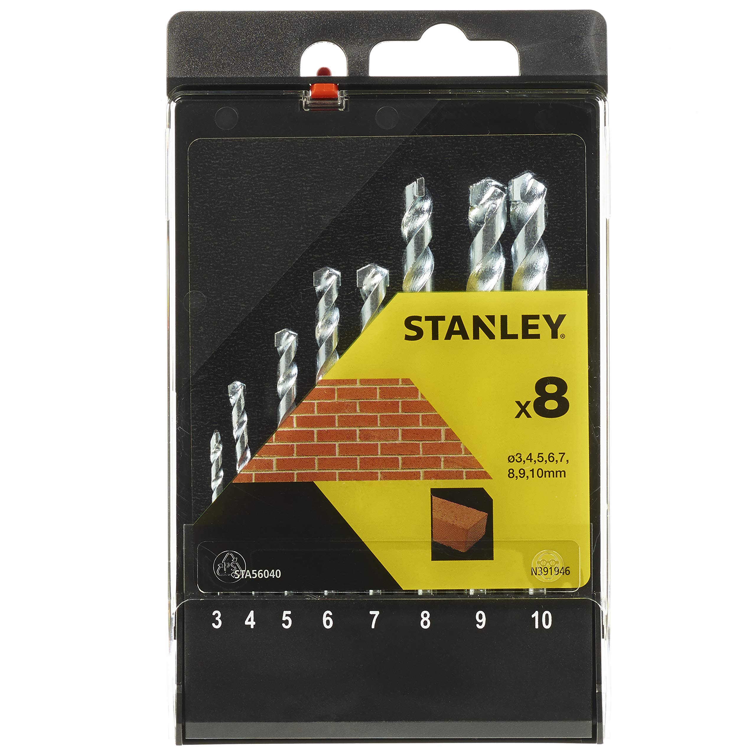 STANLEY STA56040-QZ 8 Piece Masonry Drill Bit Set, Includes 3 mm, 4 mm, 5 mm, 6 mm, 7 mm, 8 mm, 9 mm, 10 mm