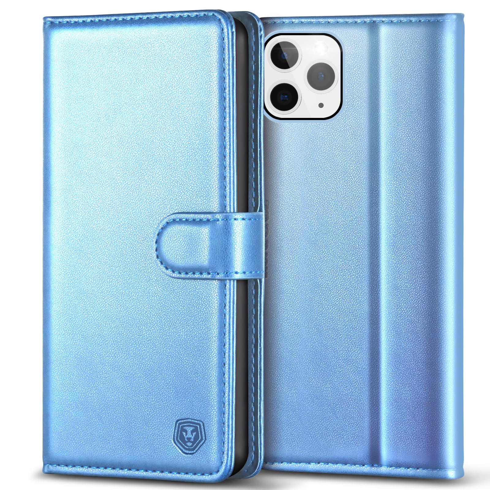 Kuafcase Compatible for iPhone 11 Pro Case with 4 Card Slots Magnetic Closure Kickstand Shockproof Protective Phone Case Compatible for iPhone 11 Pro - Sky Blue — image 1
