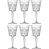 Barski Goblet - Red Wine Glass - Water Glass - Stemmed Glasses - Set of 6 Goblets - Glass Crystal - 11 oz. - Tattoo Designed -Beautifully Designed Made in Europe