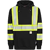 BOCOMAL FR Hoodies High Visibility Cotton Fleece Hi-vis Mid-Weight Flame Resistant Reflective Hooded Sweatshirts