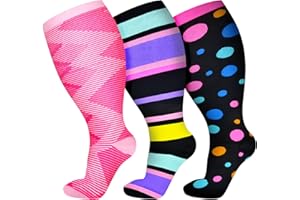 3 Pairs Plus Size Compression Socks for Women Wide Calf Extra Large Knee High Support for Travel,Yoga, Running