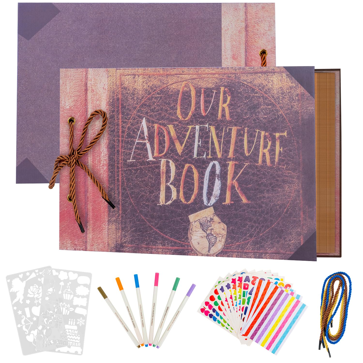 AIOR Photo Album Scrap Books Adventure Book Handmade DIY Family Scrapbook 80 Pages Memory Book, Vintage Wedding Guest Book Anniversary Birthday Gifts for Women Men (A)