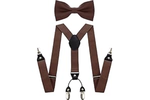 JEMYGINS Solid Color Suspender and Silk Bow Tie Sets for Men