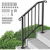 VEVOR Handrails for Outdoor Steps, 2-3 Step Stair Hand Rail Kit, Transitional Carbon Steel Railings with Installation Kit, Stair Rails for Seniors, Concrete Steps &amp; Porch &amp; Deck, Black Retro Arch