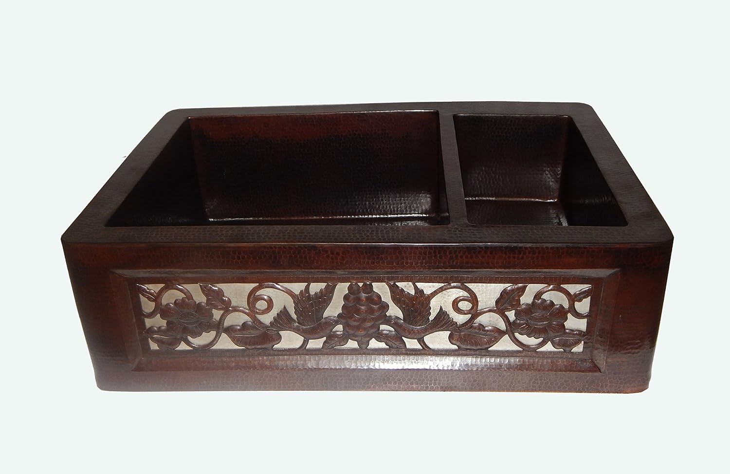 Apron Front Farmhouse Kitchen Mexican Copper Sink Dove Design 70/30