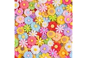 GLITZEST 100Pcs Daisy Slime Charms Assorted Cute Decoden Embellishments, Kawaii Slime Accessories, Mixed Colors Flower Bulk Flatback Resin Charm for Phone Junk Cases,Scrapbooking Crafting & DIY Decoration