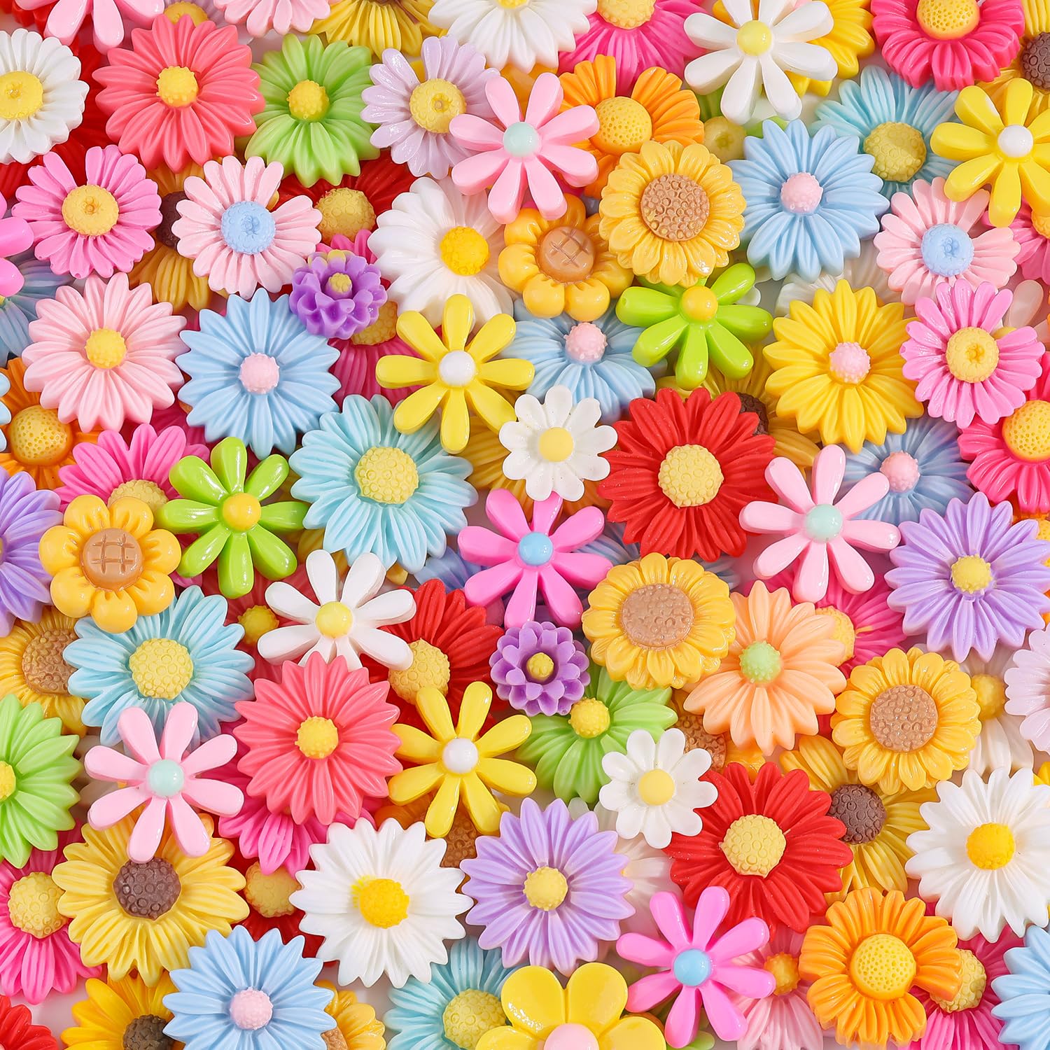 Photo 1 of 100Pcs Daisy Slime Charms Assorted Cute Decoden Embellishments, Kawaii Slime Accessories, Mixed Colors Flower Bulk Flatback Resin Charm for Phone Junk Cases,Scrapbooking Crafting & DIY Decoration