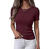 ANRABESS Womens Tops Short Sleeve Crewneck Shirts Slim Fit Ribbed Knit Lightweight Sweater 2026 Summer Dressy Casual T-Shirts